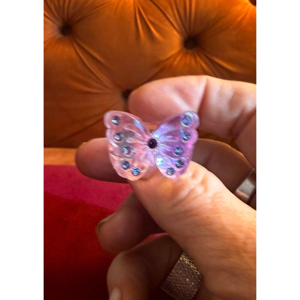 Anna Sui Vintage Y2K Chunky Translucent Purple Lucite Rhinestone Butterfly Ring